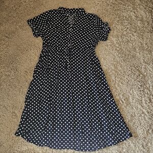 Polka Dot Midi Dress -  Navy and White